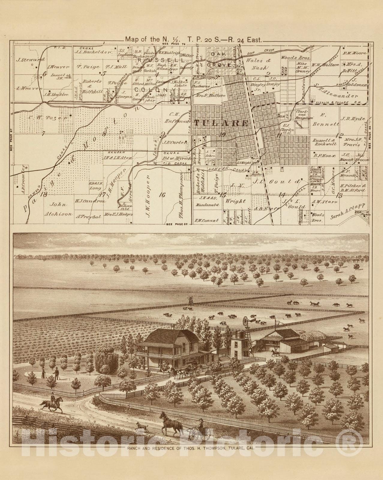 Historic Map : T.20S R.24E., Thompson Ranch., 1892, Vintage Wall Decor ...