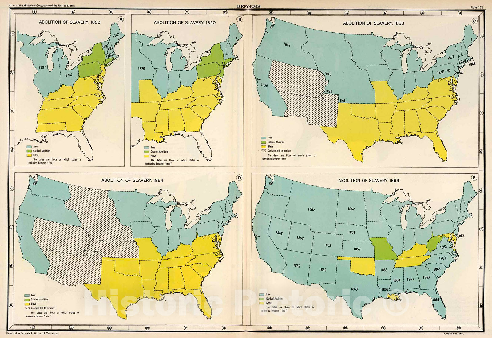 Historic Map : Plate 123. Reforms. Abolition of Slavery, 1800 - 1863., 1932, Vintage Wall Decor