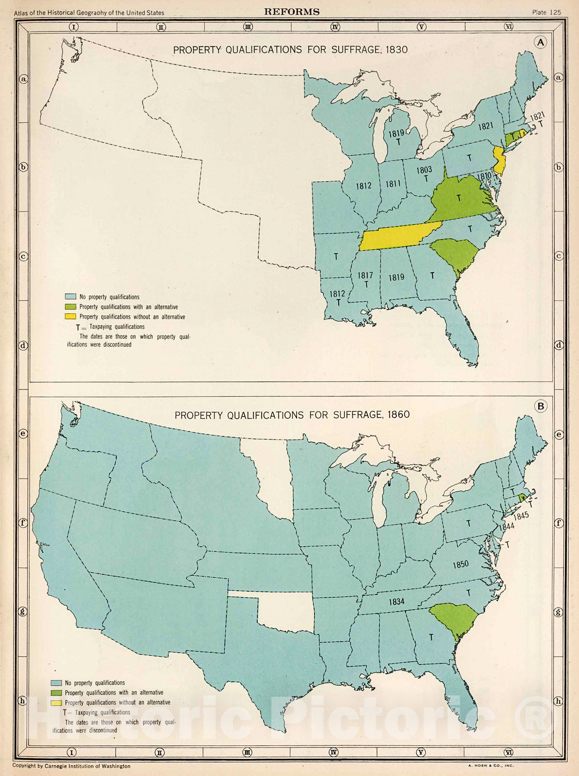 Historic Map : Plate 125. Reforms. Property Qualifications for Suffrage, 1830., 1932, Vintage Wall Decor