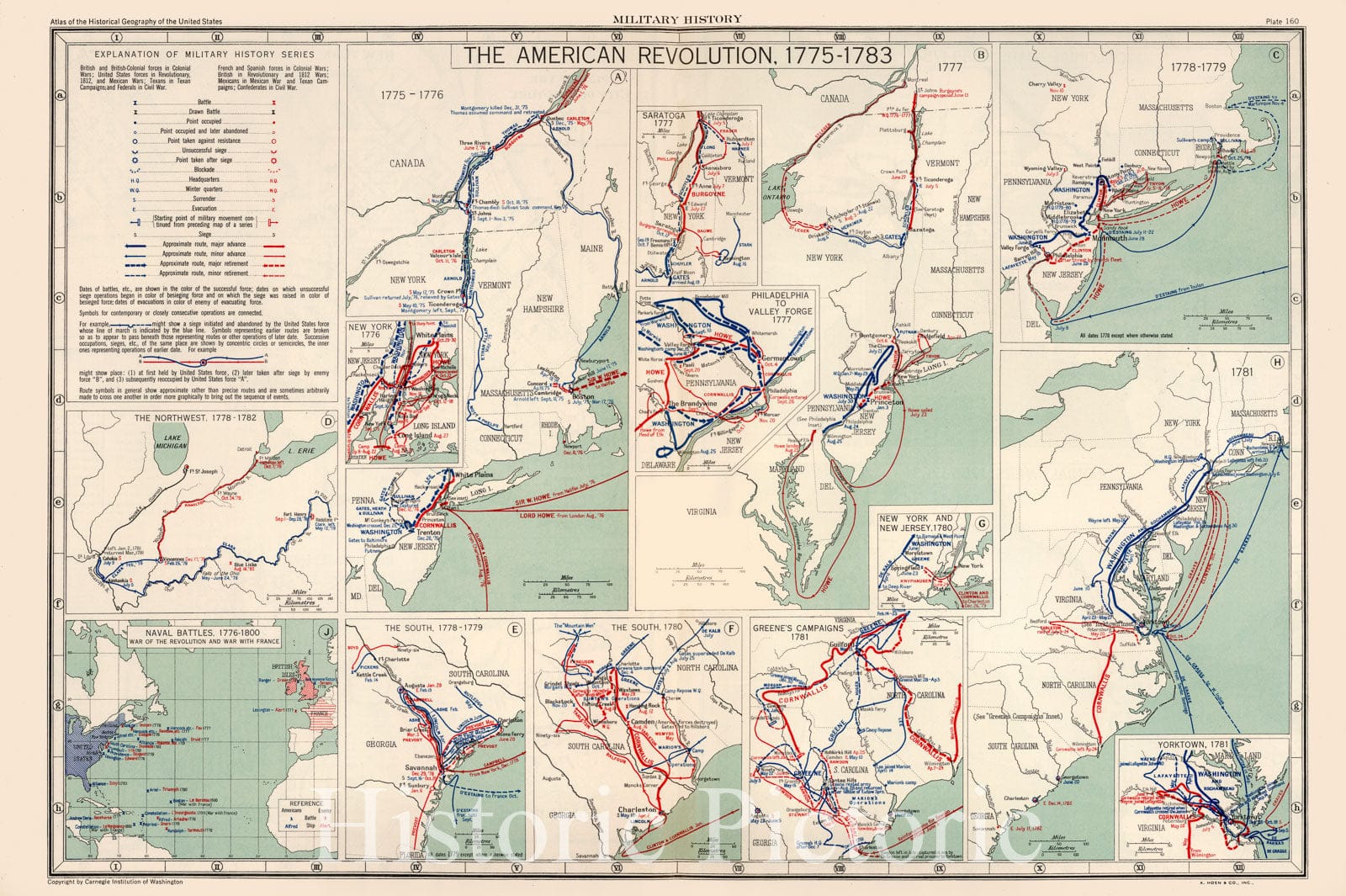 Historic Map : Plate 160. Military History. American Revolution, 1775 - 1800., 1932, Vintage Wall Decor