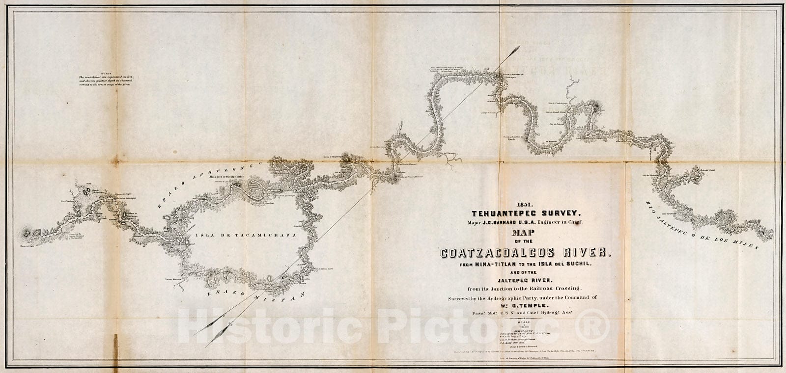 Historic Map : No.5. Map of the Coatzacoalcos River from Mina-titlan to the Isla del Suchil, 1852, Vintage Wall Decor