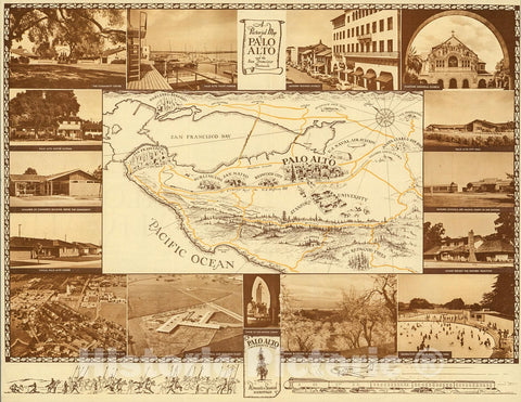 Historic Map : A Pictorial Map of Palo Alto and the San Francisco Peninsula., 1955, Vintage Wall Decor