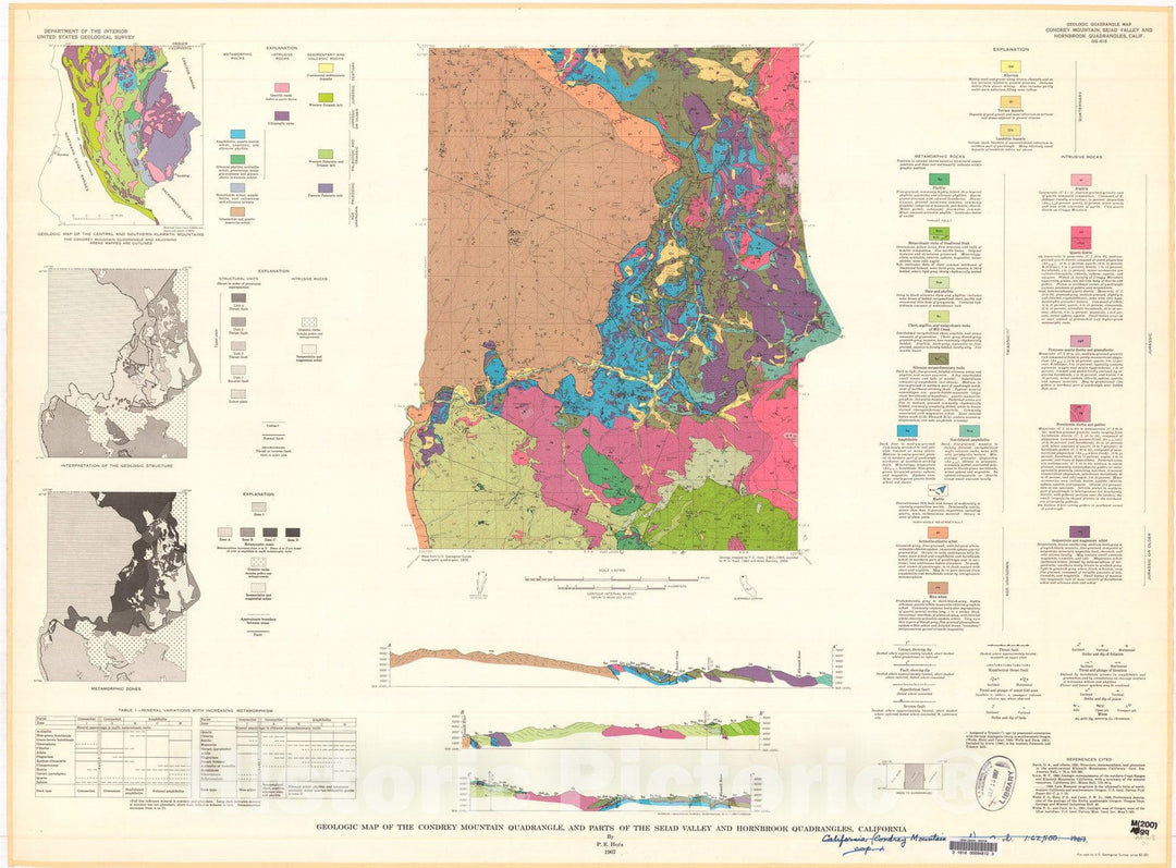 Map : Geologic map of the Condrey Mountain quadrangle and parts of the Seiad Valley and Hornbrook quadrangles, California, 1967 Cartography Wall Art :