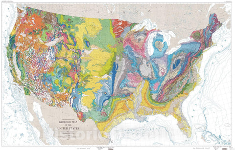 Map : Geologic map of the United States (exclusive of Alaska and Hawaii) [See <a href="proddesc_5105.htm" target="_blank">explanatory text</a>], 1974 Cartography Wall Art :