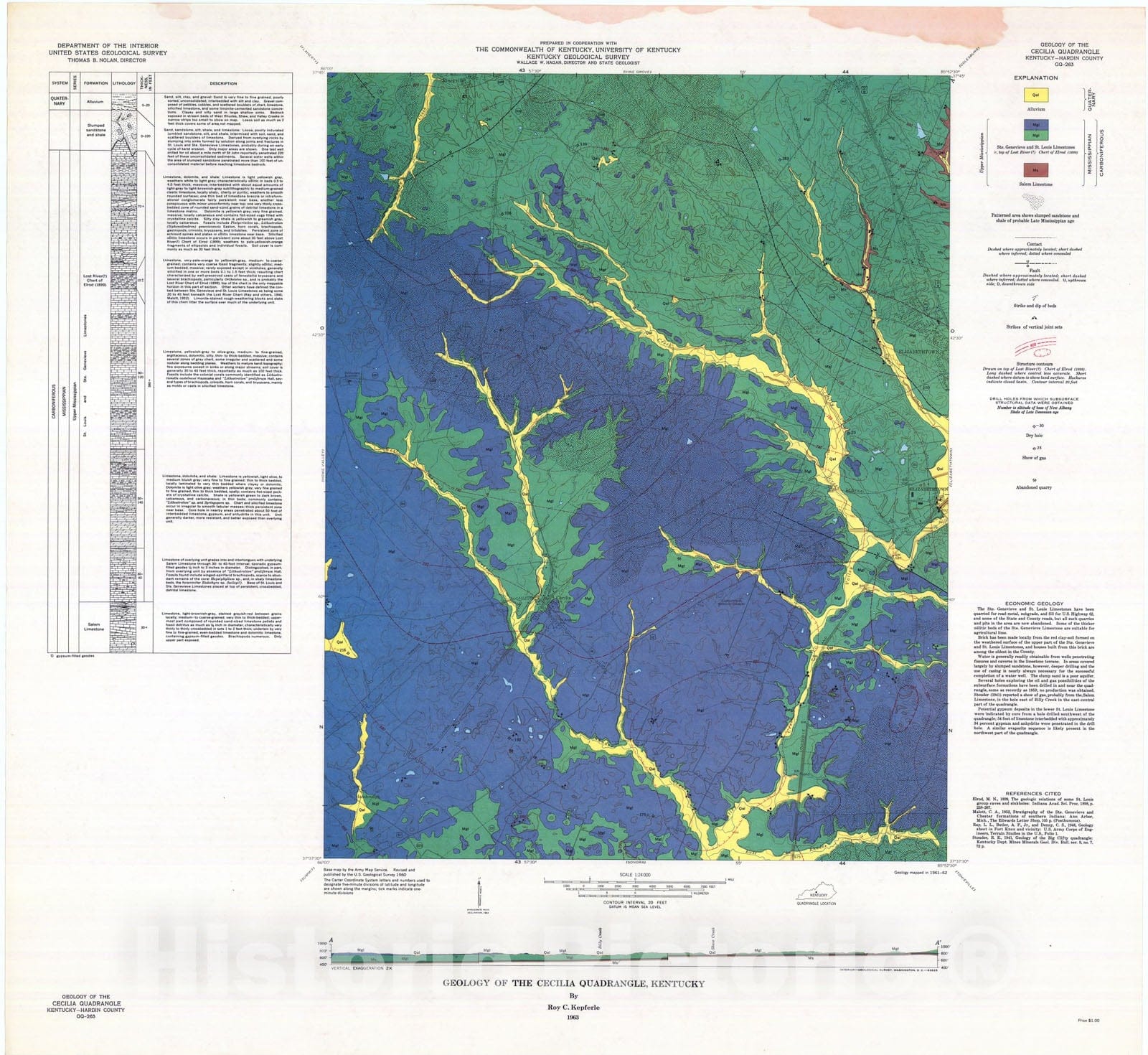 Map Geology of the Cecilia quadrangle, Kentucky, 1963 Cartography Wa