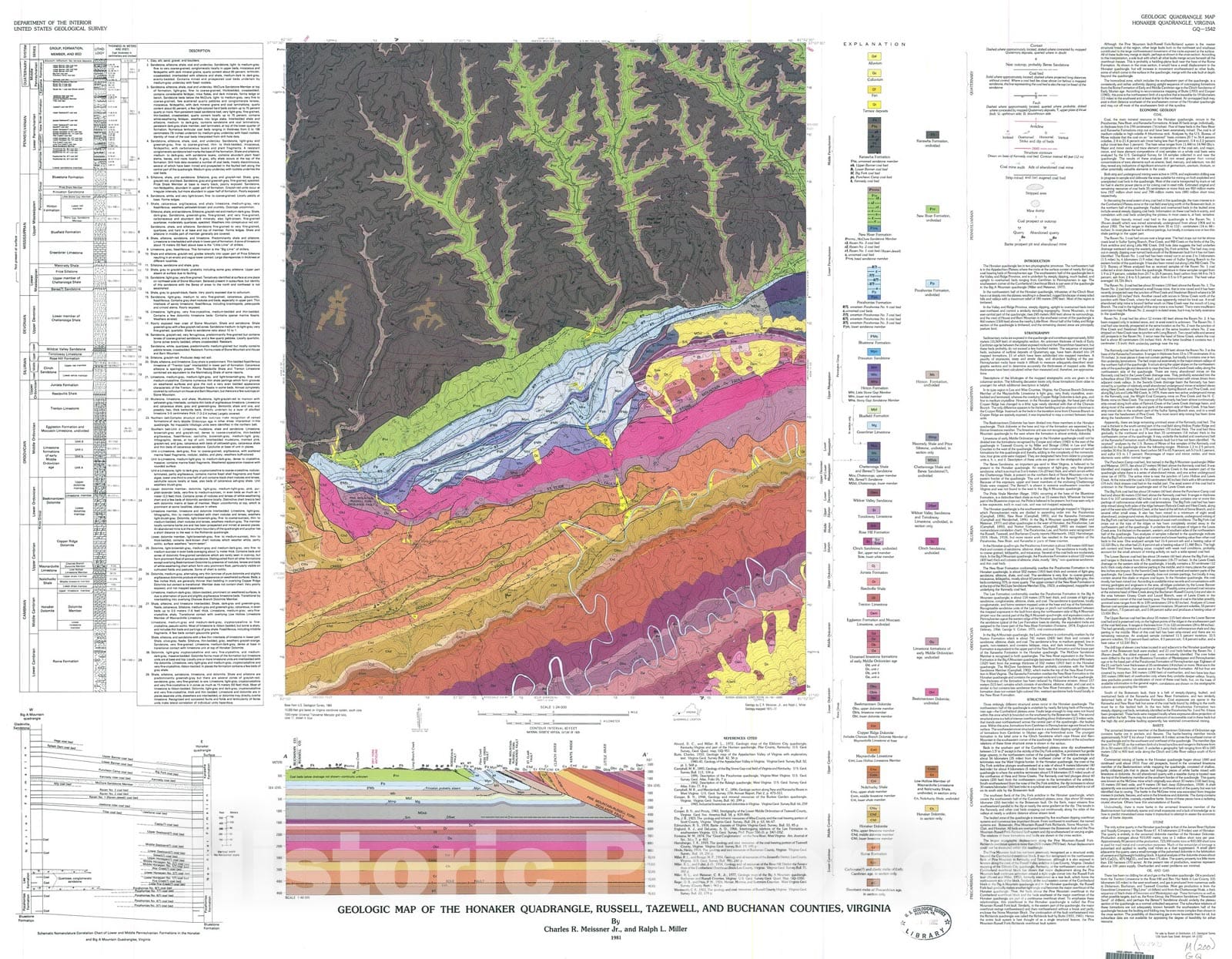 Map Geologic map of the Honaker quadrangle, Russell, Tazewell, and B