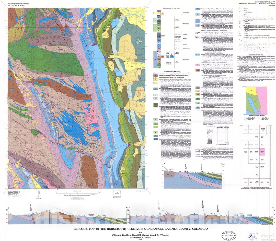 Map : Geologic map of the Horsetooth Reservoir quadrangle, Larimer County, Colorado, 1989 Cartography Wall Art :