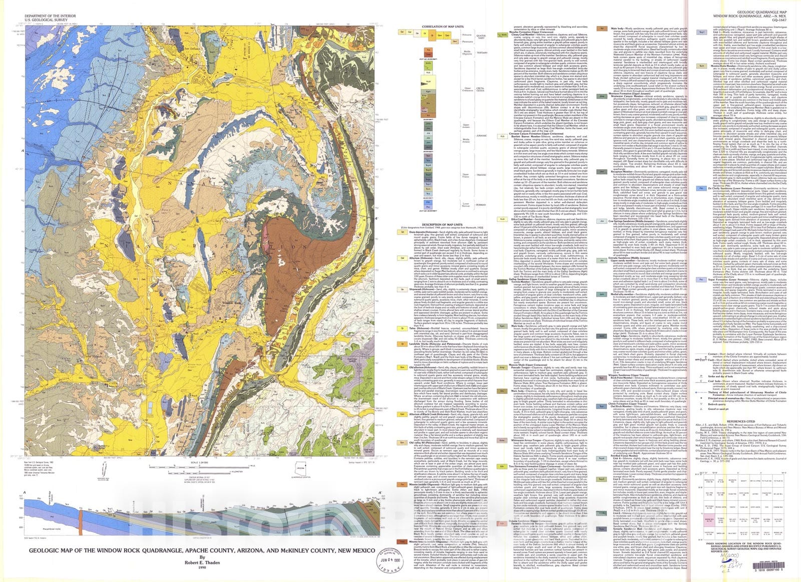 Map : Geologic map of the Window Rock quadrangle, Apache County, Arizona, and McKinley County, New Mexico, 1990 Cartography Wall Art :