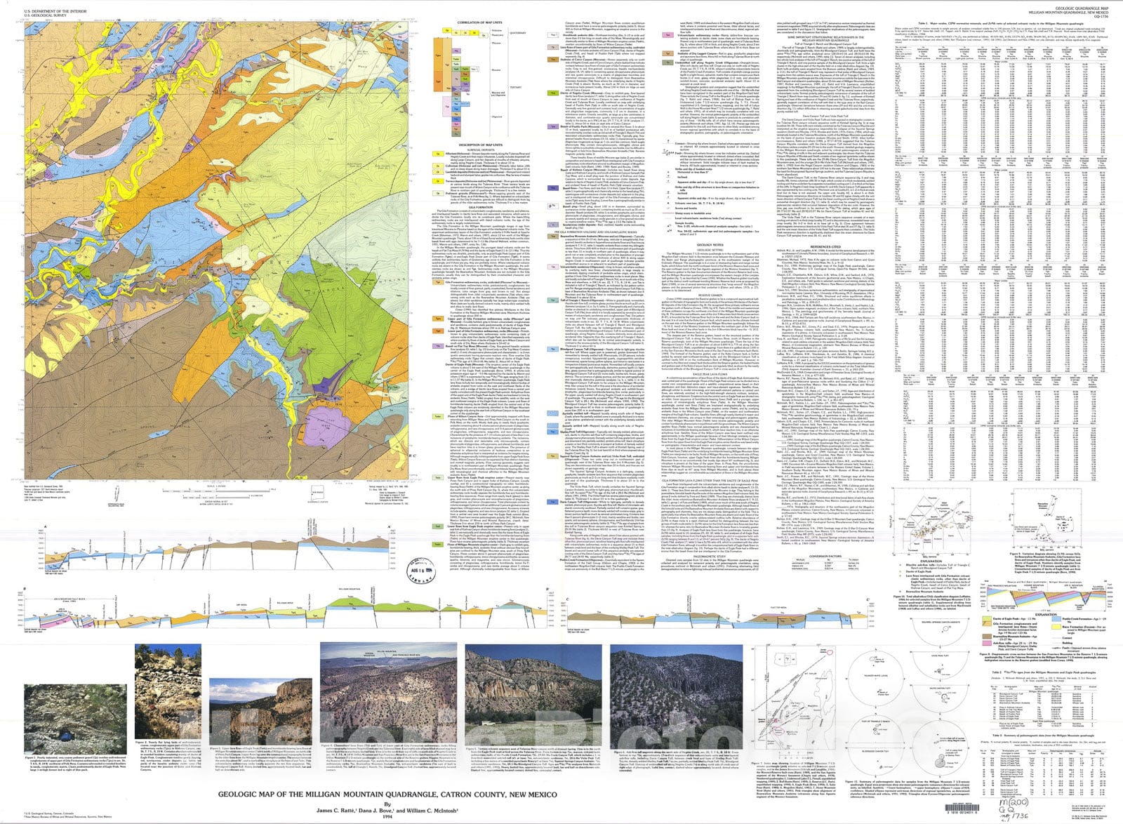 Map : Geologic map of the Milligan Mountain quadrangle, Catron County, New Mexico, 1994 Cartography Wall Art :