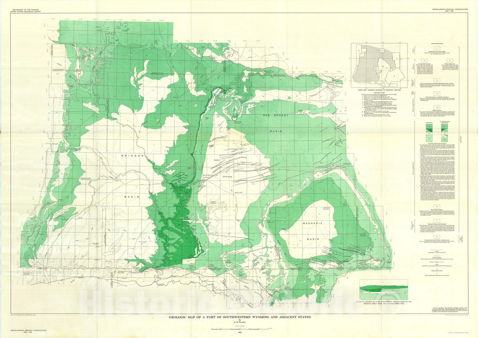 Map : Geologic map of a part of southwestern Wyoming and adjacent states, 1961 Cartography Wall Art :