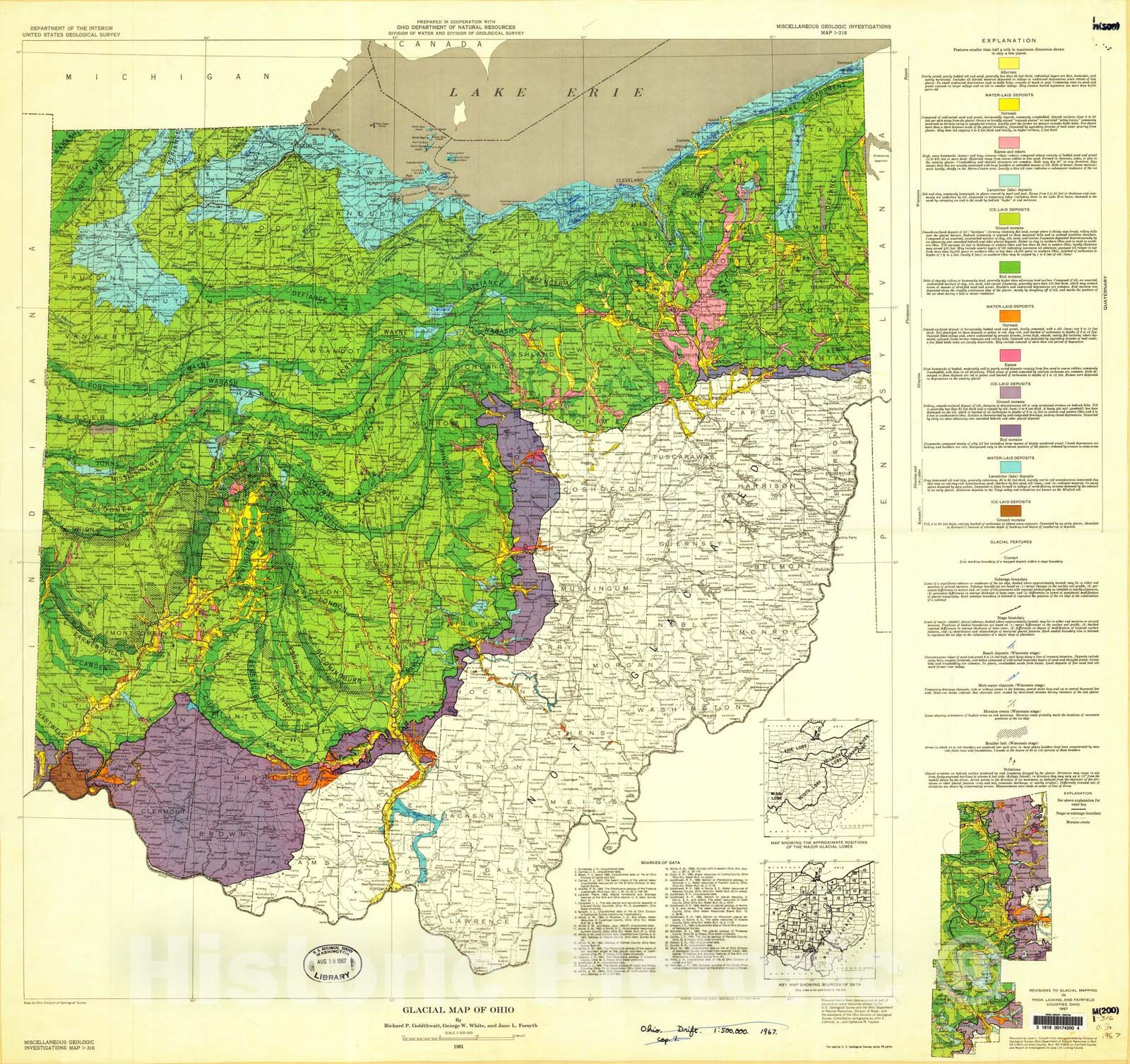 Map : Glacial map of Ohio, 1961 Cartography Wall Art :