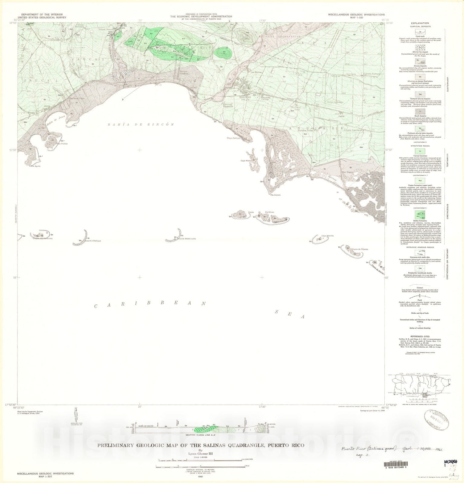 Map : Preliminary geologic map of the Salinas quadrangle, Puerto Rico ...