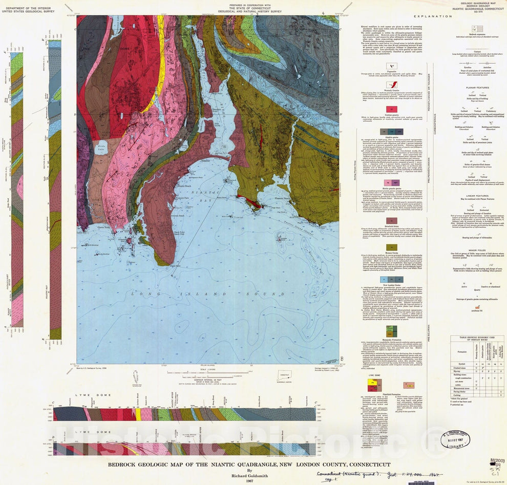 Niantic Quadrangle Connecticut Geologic Map 1967 | Historic Pictoric