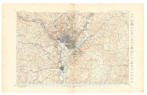 Map : Washington folio, District of Columbia-Maryland-Virginia, 1901 Cartography Wall Art :