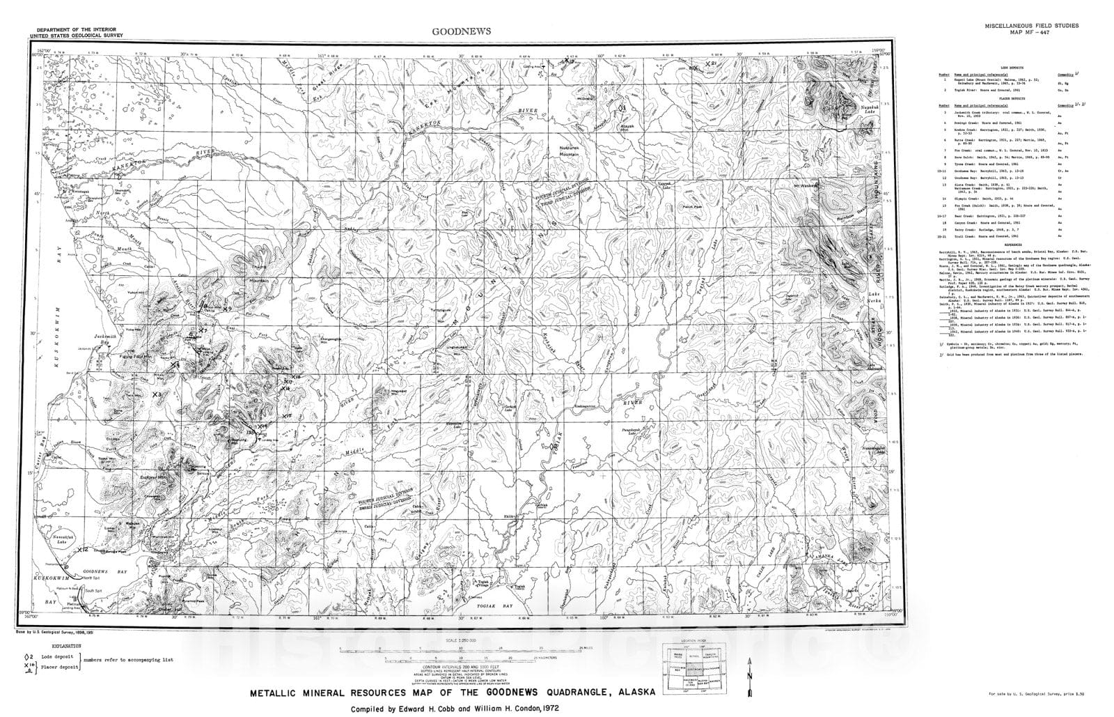 Map : Metallic mineral resources map of the Goodnews quadrangle, Alaska, 1972 Cartography Wall Art :