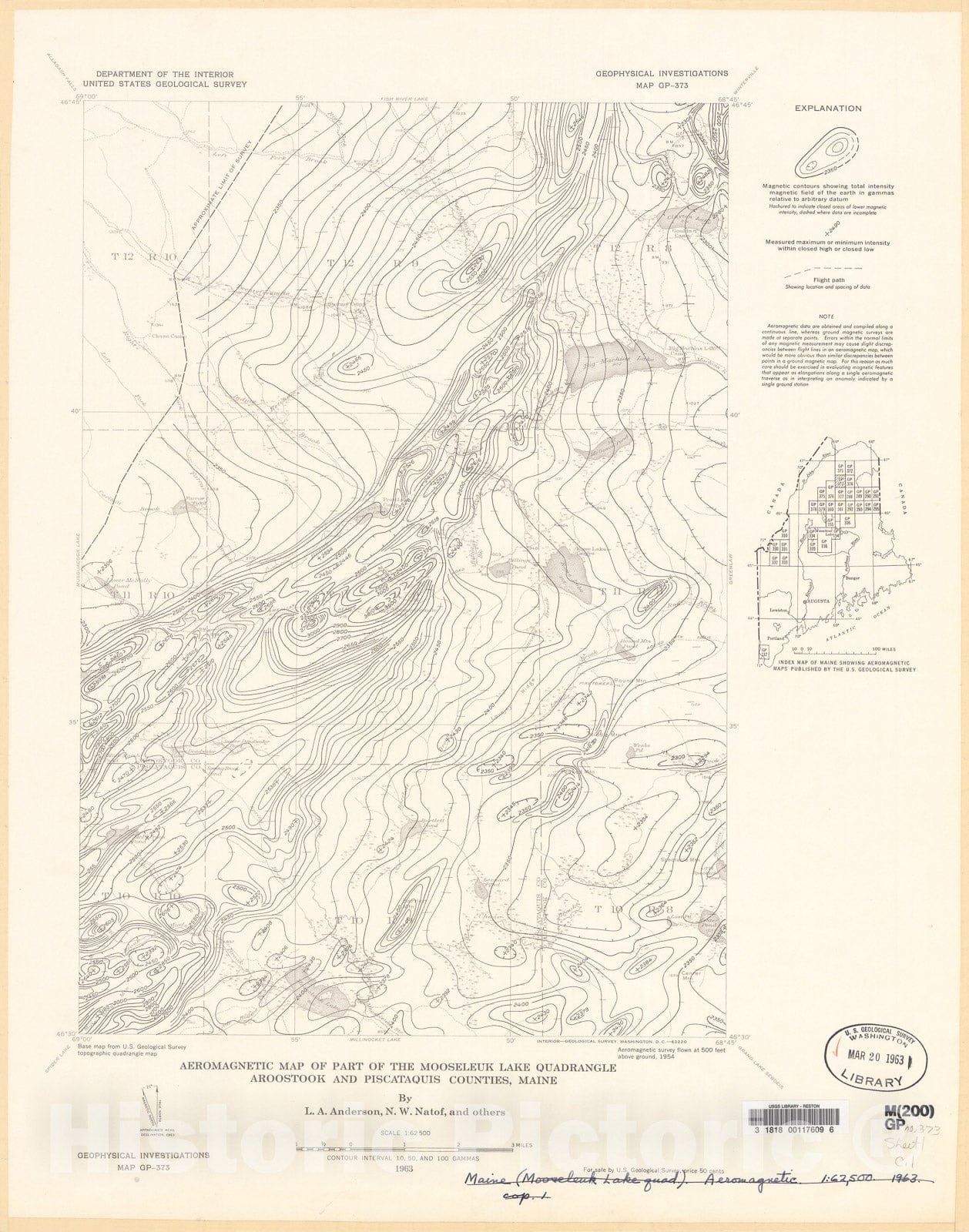 Map : Aeromagnetic map of part of the Mooseleuk Lake quadrangle, Aroostook and Piscataquis Counties, Maine, 1963 Cartography Wall Art :