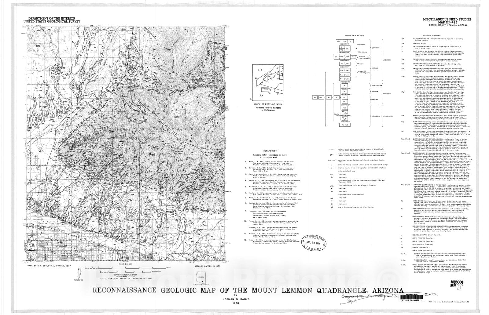 Map : Reconnaissance geologic map of the Mount Lemmon quadrangle, Ariz ...
