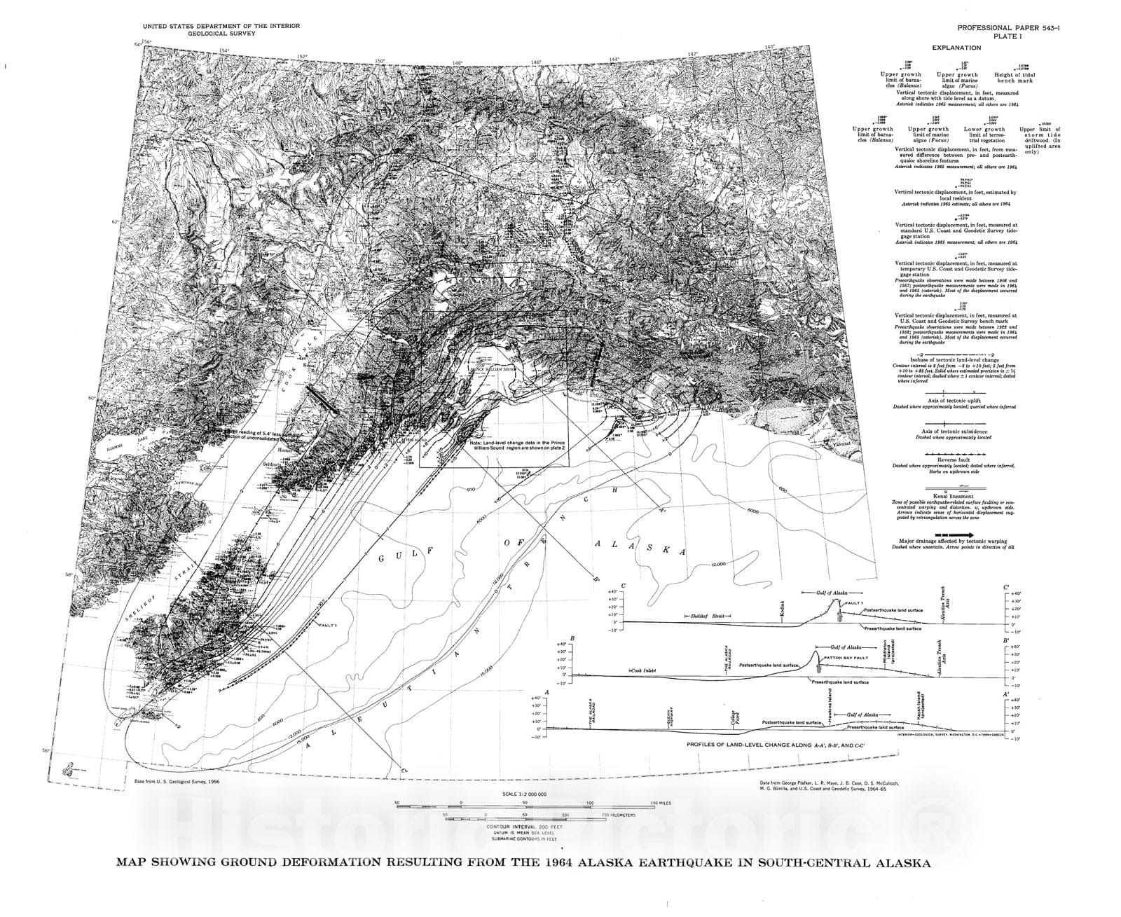 Map : Tectonics of the March 27, 1964 Alaska earthquake, 1969 Cartography Wall Art :