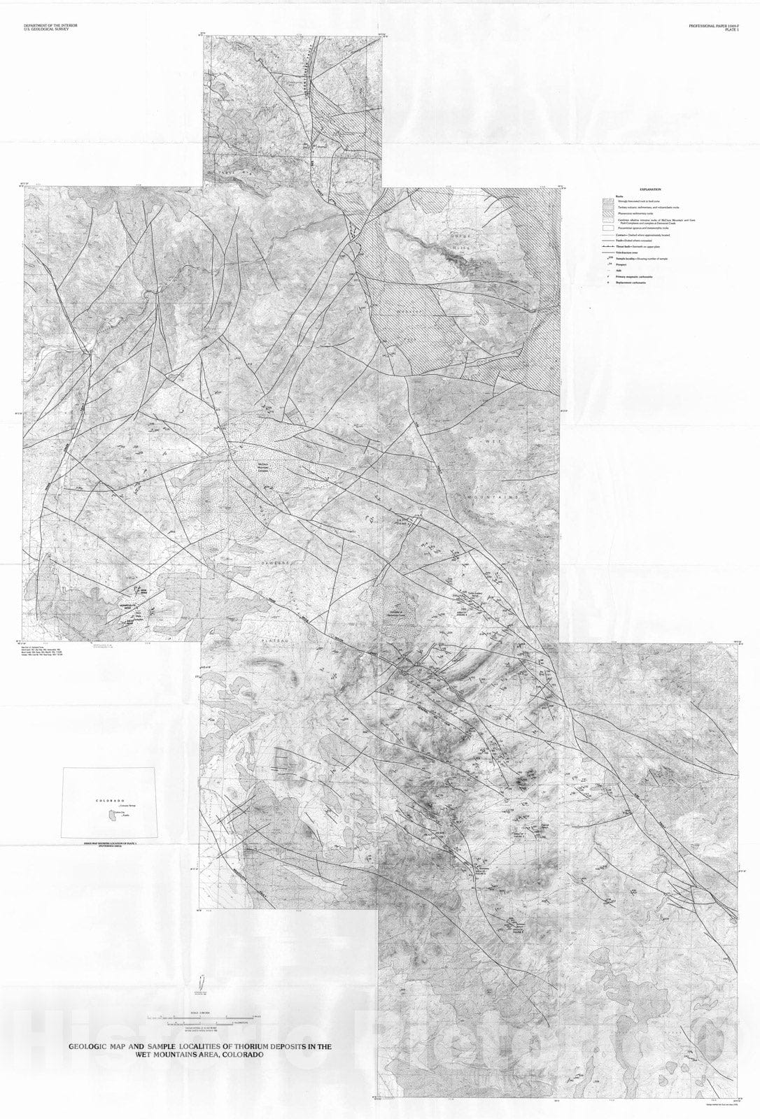 Map : Geology and resources of thorium and associated elements in the Wet Mountains area, Fremont and Custer Counties, Colorado, 1988 Cartography Wall Art :