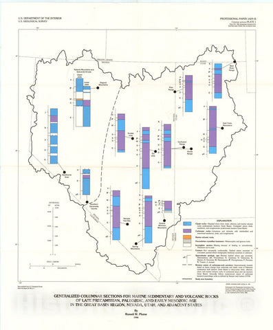 Map : Hydrogeologic framework of the Great Basin region of Nevada, Utah, and adjacent states, 1996 Cartography Wall Art :