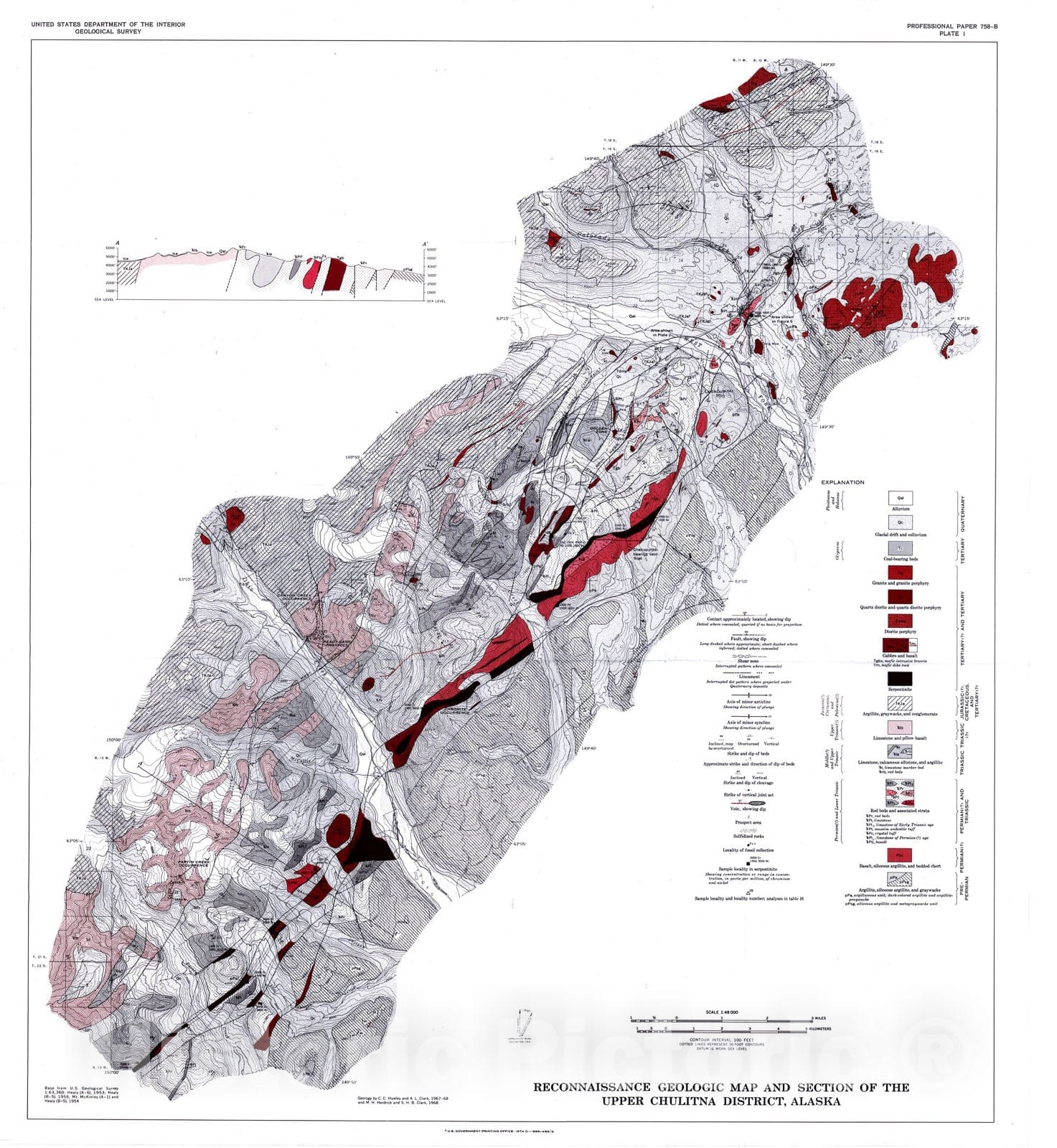 Upper Chulitna Alaska Mineral Map 1974 USGS Print | Historic Pictoric