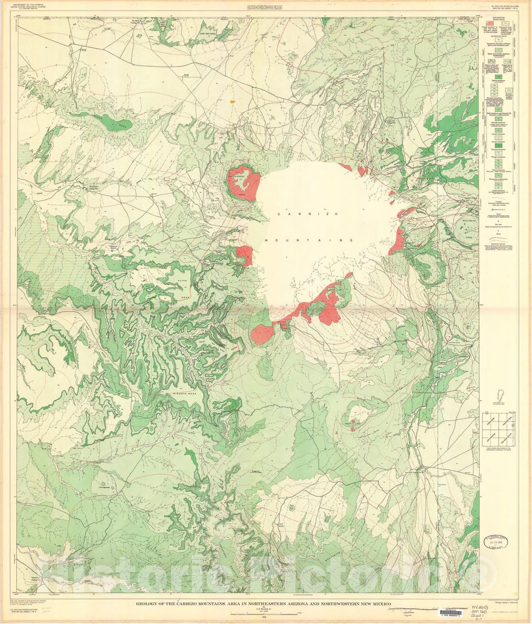 Map : Geology of the Carrizo Mountains area in northeastern Arizona and northwestern New Mexico, 1956 Cartography Wall Art :