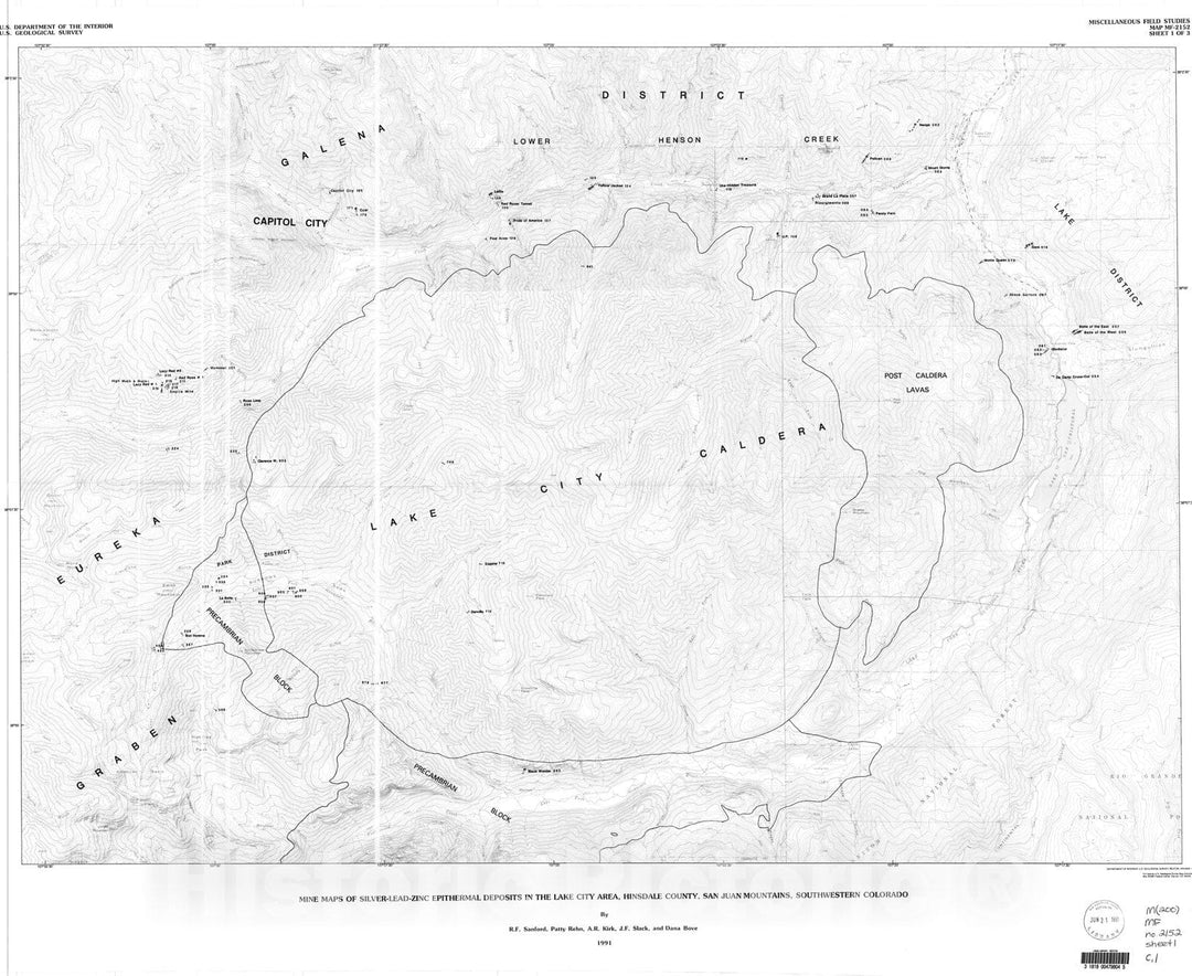 Map : Mine maps of silver-lead-zinc epithermal deposits in the Lake City area, Hinsdale County, San Juan Mountains, southwestern Colorado, 1991 Cartography Wall Art :