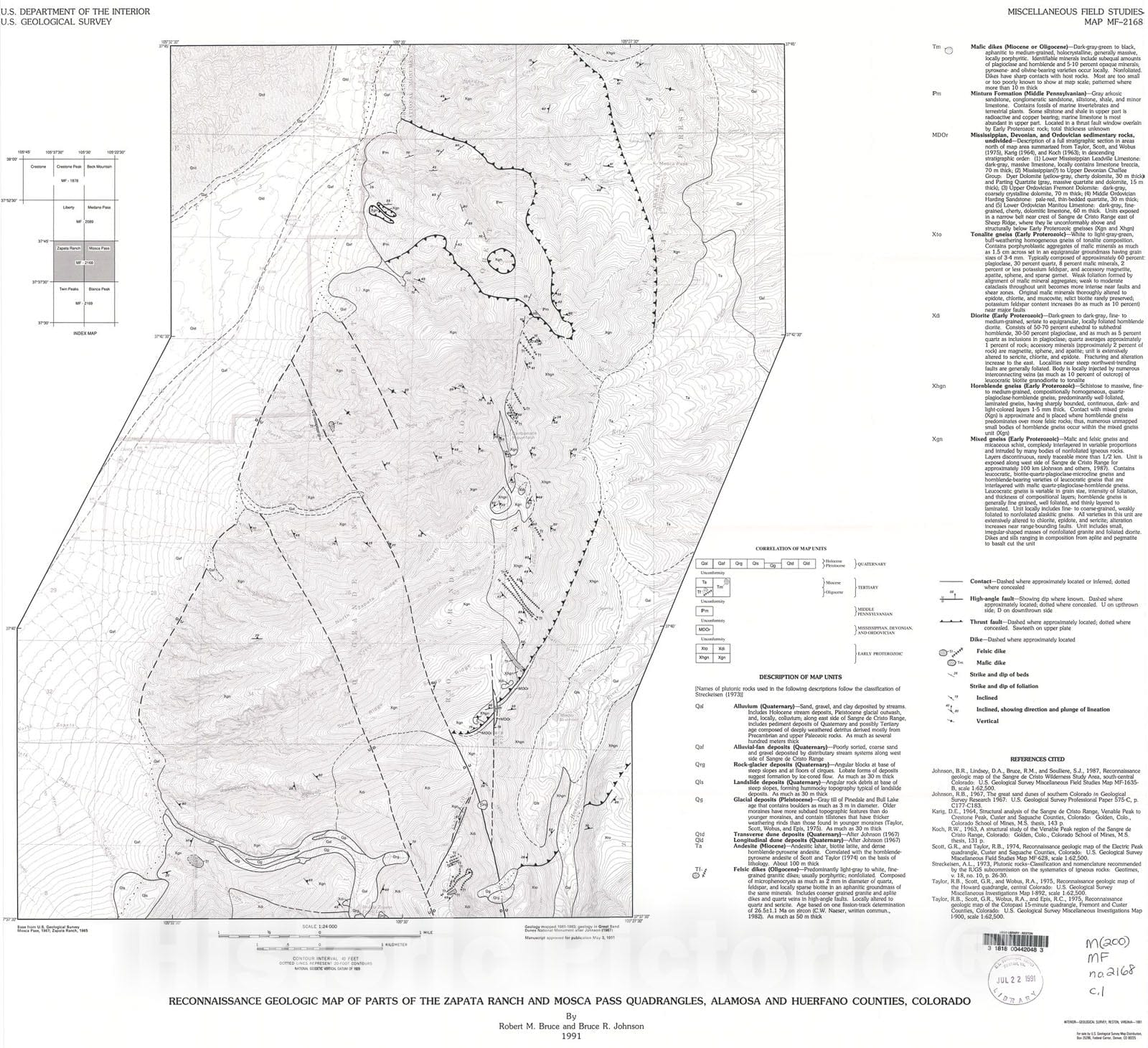 Map Reconnaissance geologic map of parts of the Zapata Ranch and Mos