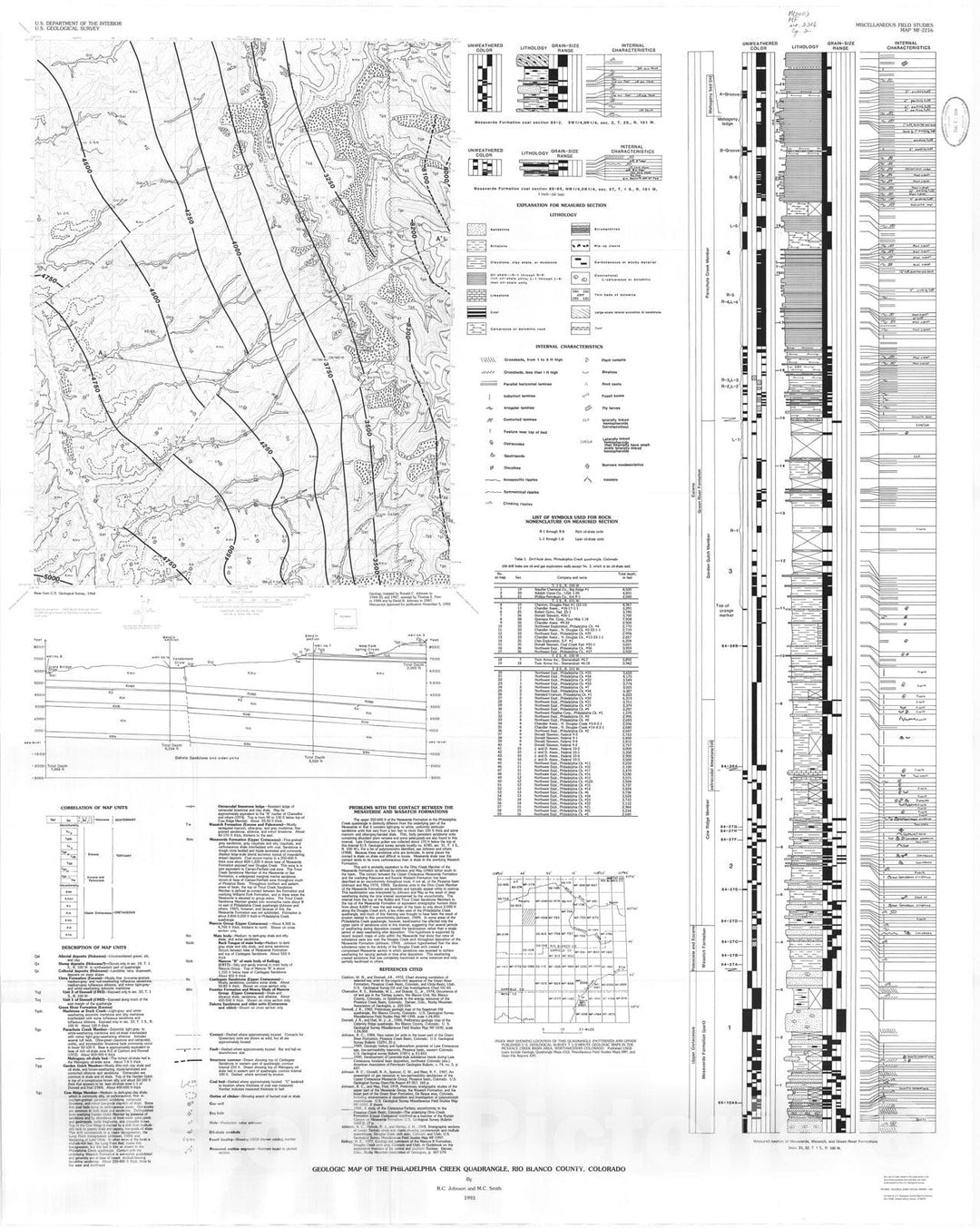 Map : Geologic map of the Philadelphia Creek quadrangle, Rio Blanco County, Colorado, 1993 Cartography Wall Art :