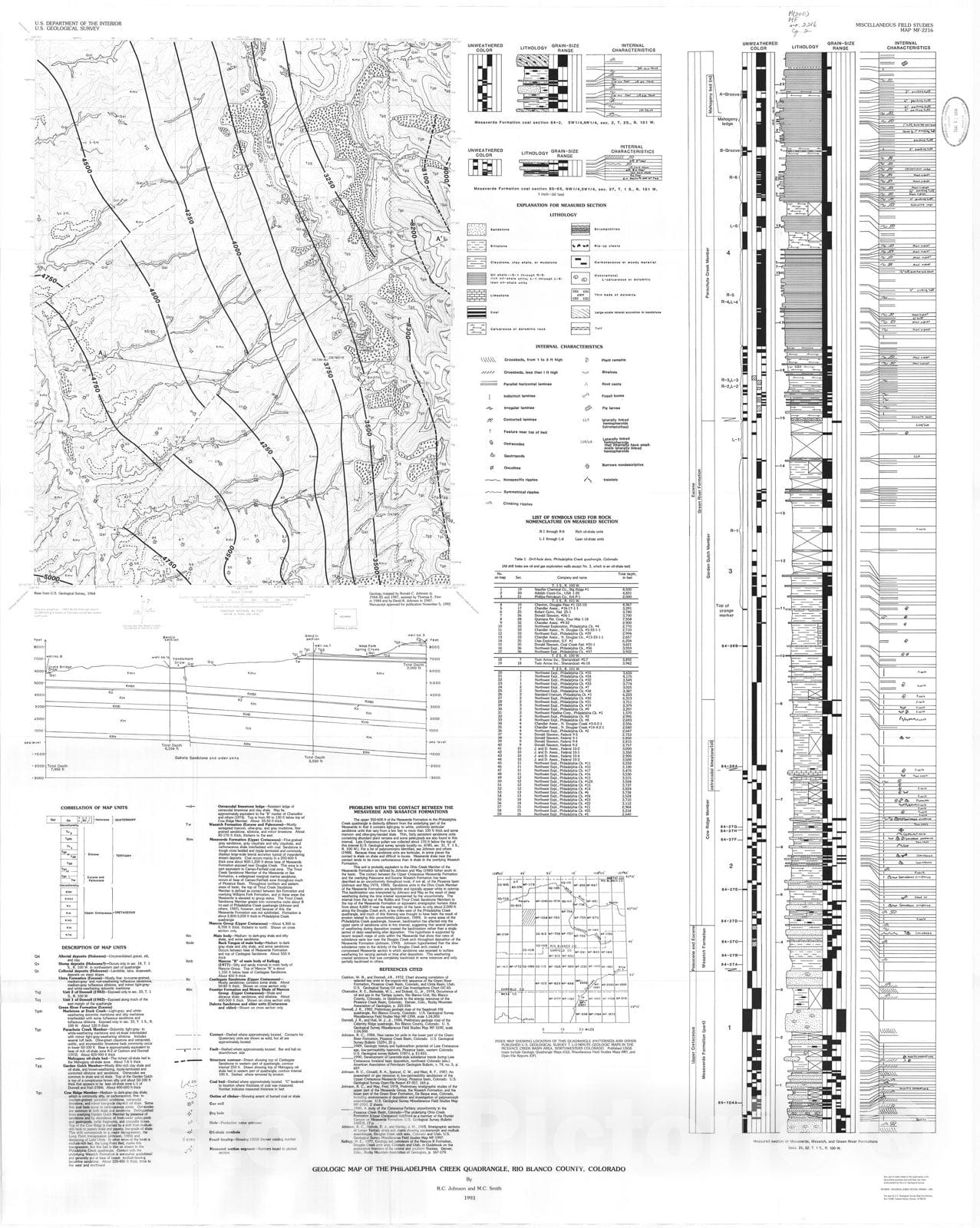 Map : Geologic map of the Philadelphia Creek quadrangle, Rio Blanco County, Colorado, 1993 Cartography Wall Art :