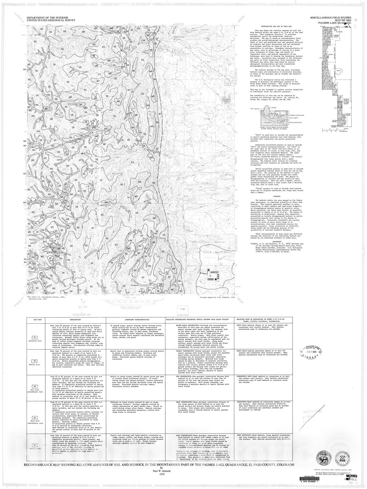 Map : Reconnaissance map showing relative amounts of soil and bedrock ...