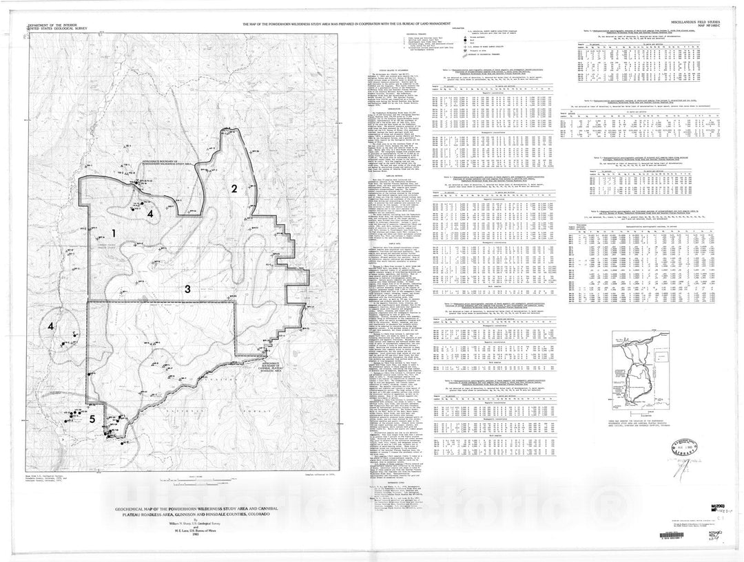 Map : Geochemical map of the Powderhorn Wilderness Study Area and Cann ...