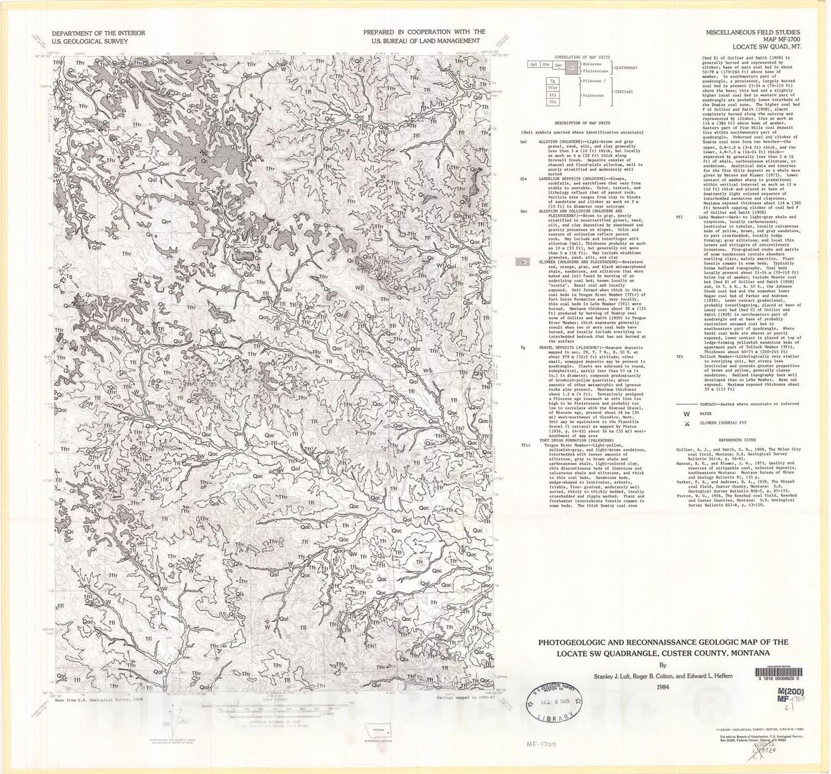 Map : Photogeologic and reconnaissance geologic map of the Locate SW q ...