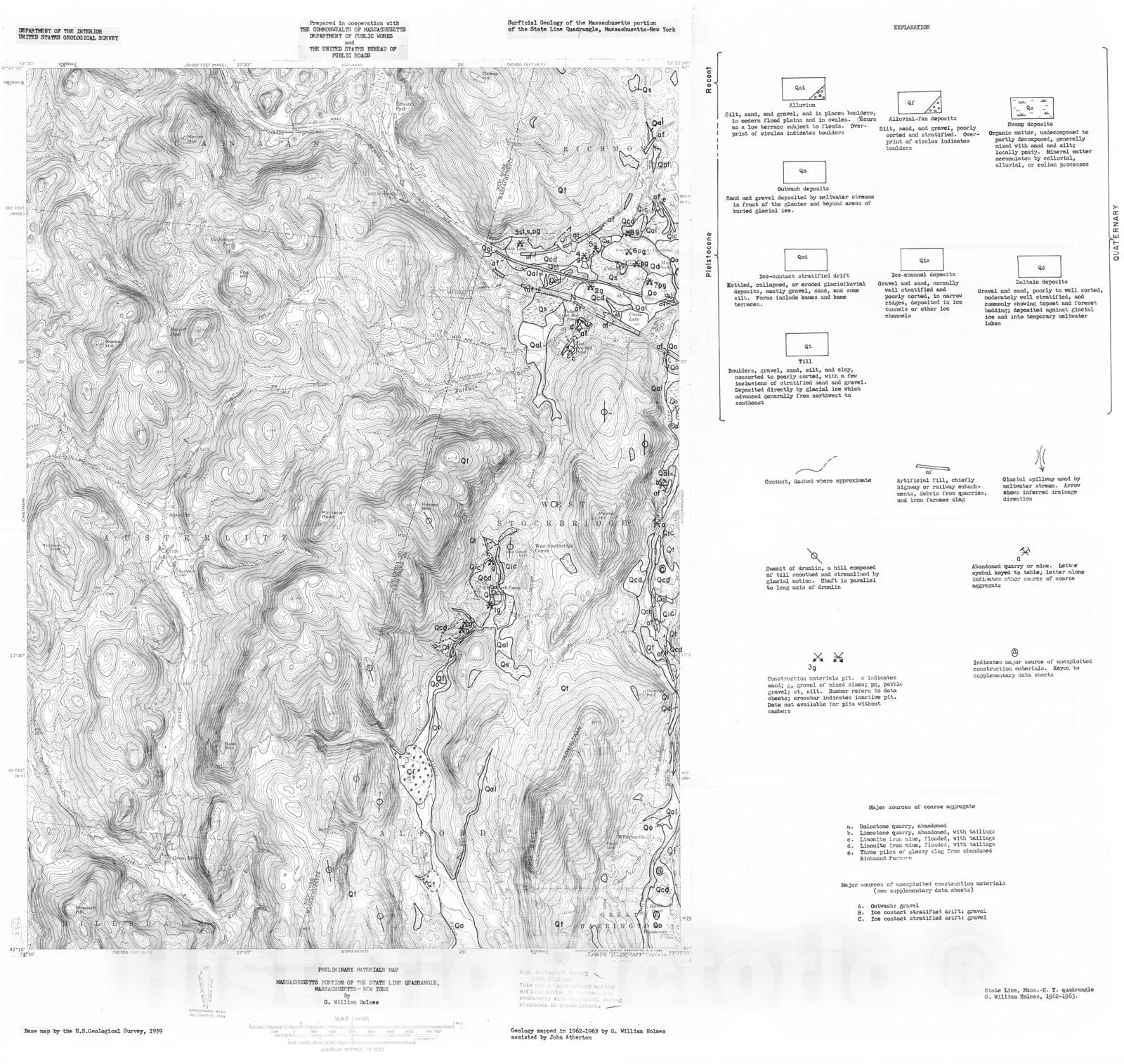 Map : Preliminary materials map, Massachusetts portion of the State Line quadrangle, Massachusetts - New York, 1963 Cartography Wall Art :