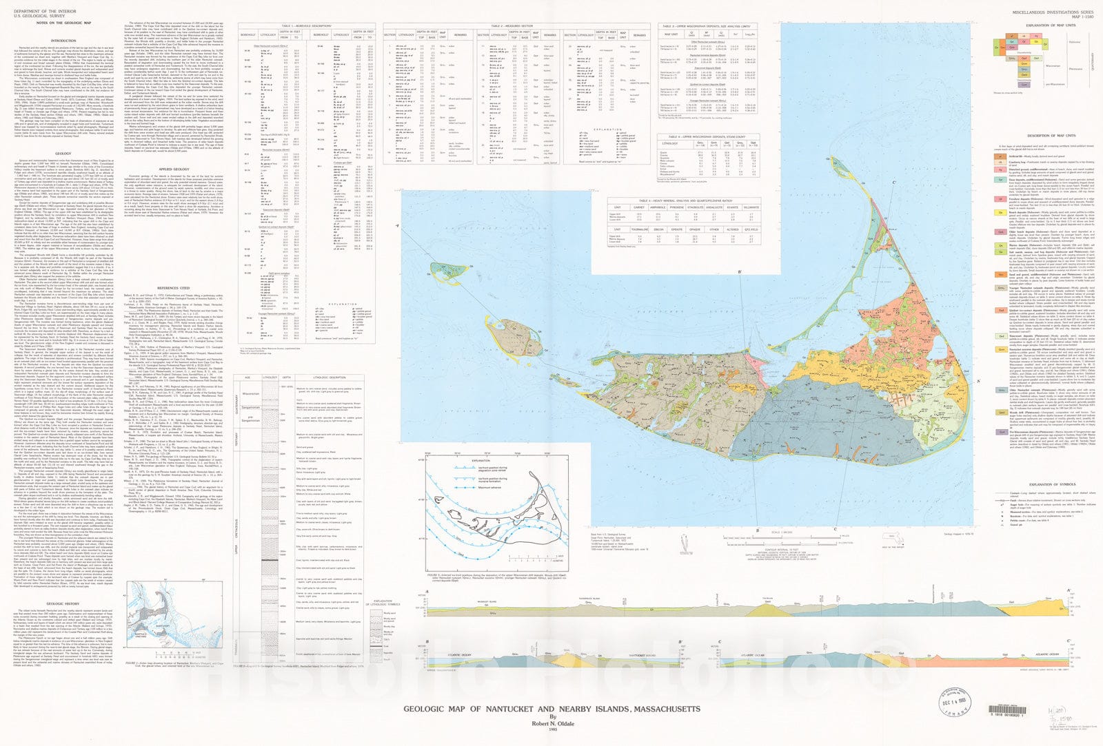 Map : Geologic map of Nantucket and nearby islands, Massachusetts, 1985 Cartography Wall Art :