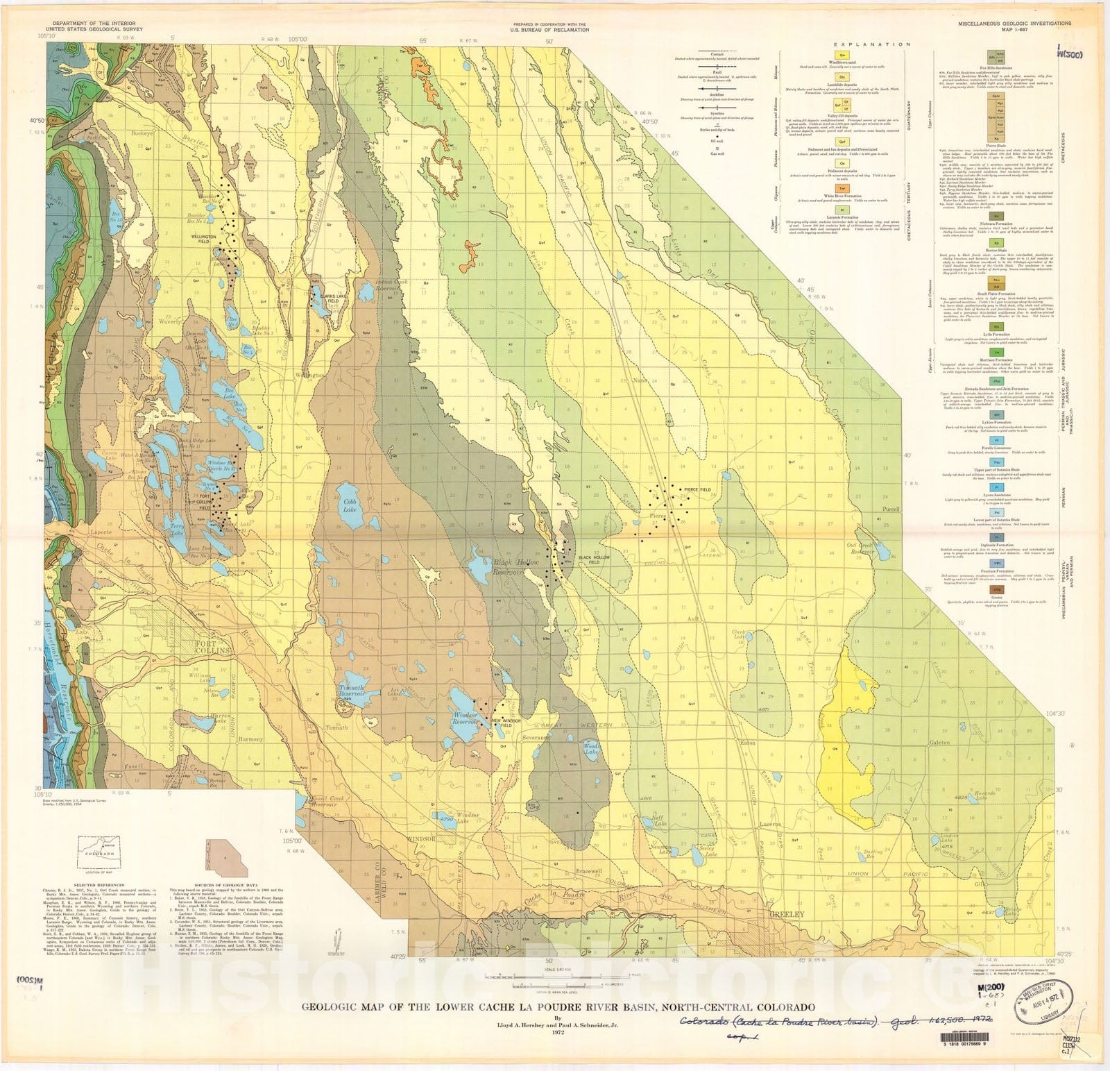 Map : Geologic map of the lower Cache La Poudre River basin, north-central Colorado, 1972 Cartography Wall Art :