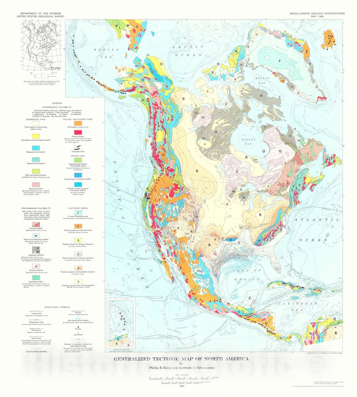 Map Generalized tectonic map of North America, 1972 Cartography Wall