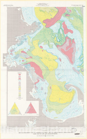 Map : Bottom sediments on the continental shelf off the northeastern United States-Cape Cod to Cape Ann Massachusetts, 1973 Cartography Wall Art :
