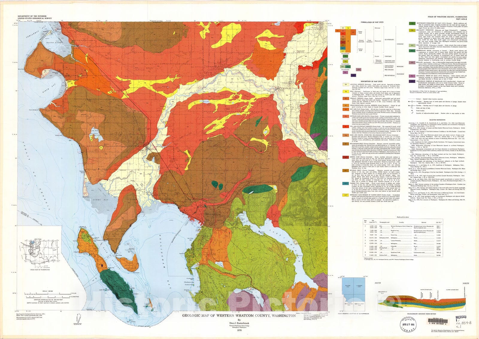 Map : Geologic map of western Whatcom County, Washington, 1976 Cartography Wall Art :