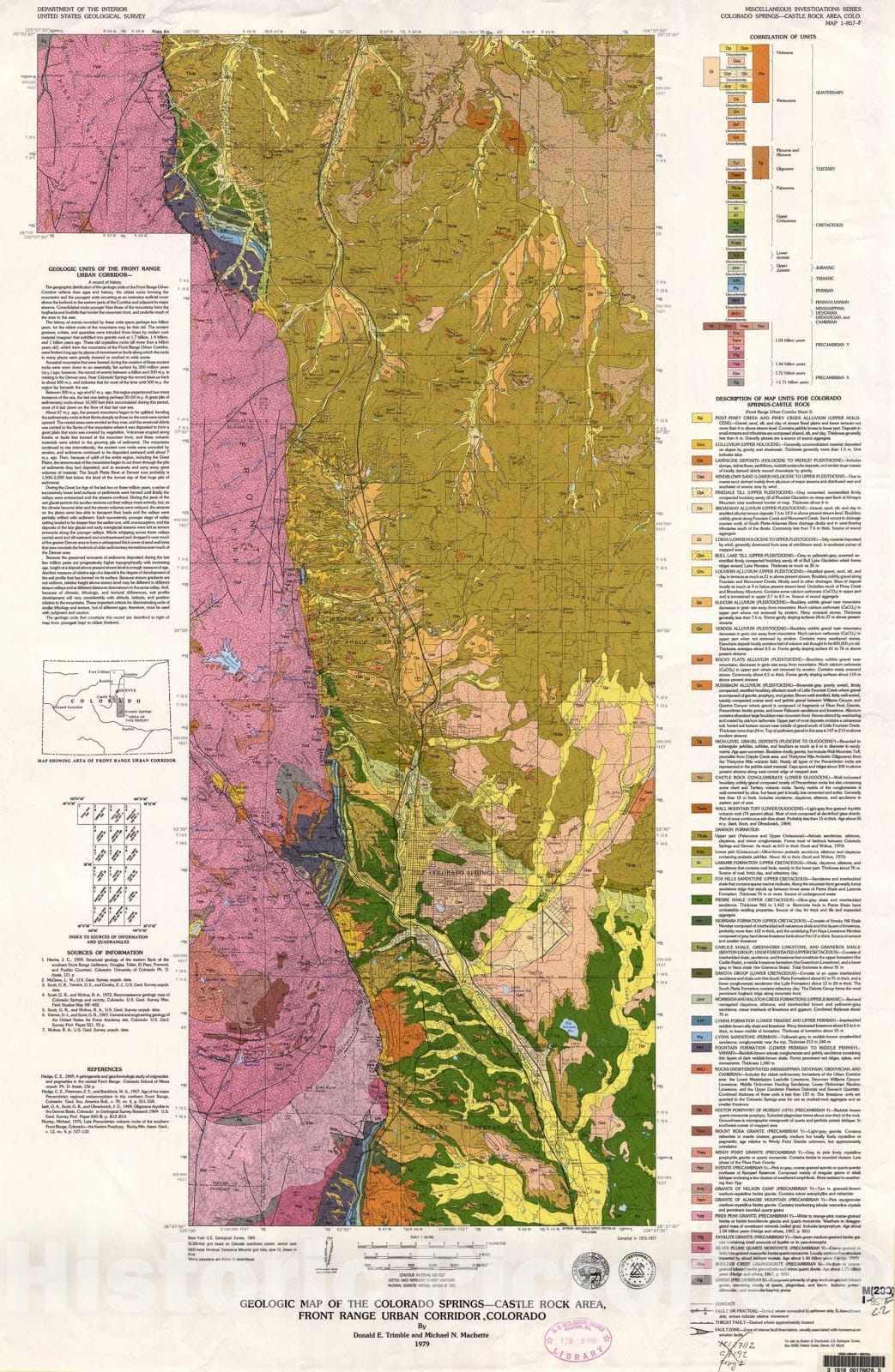 Map : Geologic map of the Colorado Springs-Castle Rock area, Front Range Urban Corridor, Colorado, 1979 Cartography Wall Art :