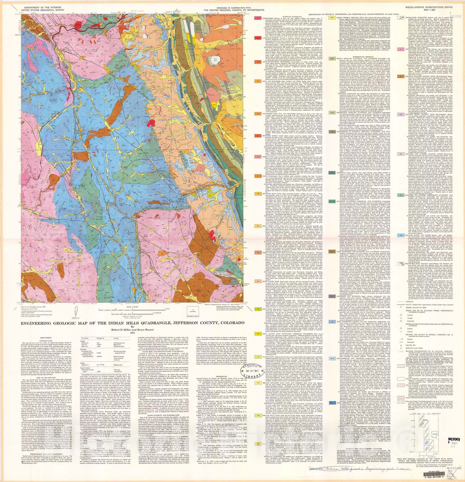 Map : Engineering geologic map of the Indian Hills quadrangle, Jeffers ...