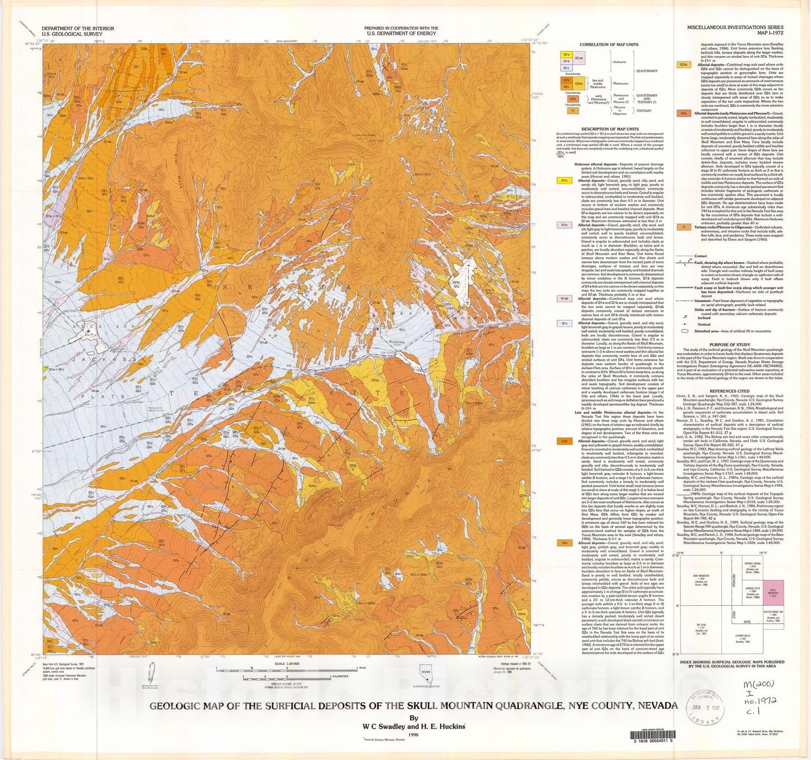 Map : Geologic map of the Surficial deposits of the Skull Mountain qua ...