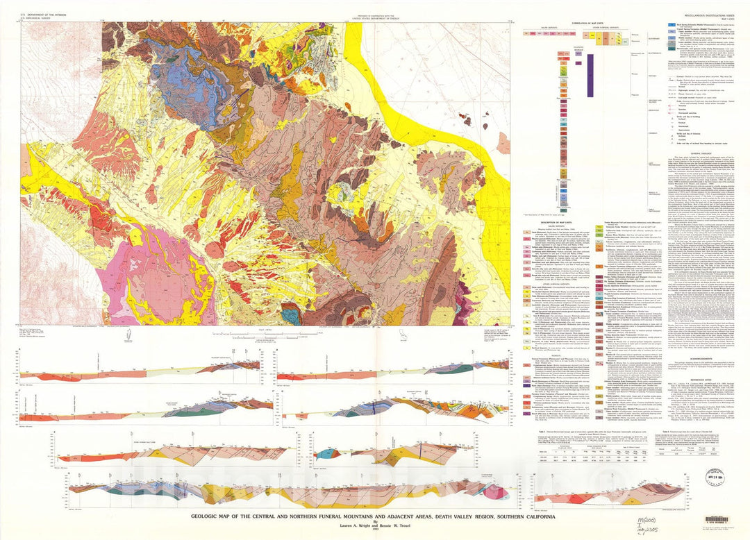 Map : Geologic map of the central and northern Funeral Mountains and adjacent areas, Death Valley region, southern California, 1993 Cartography Wall Art :