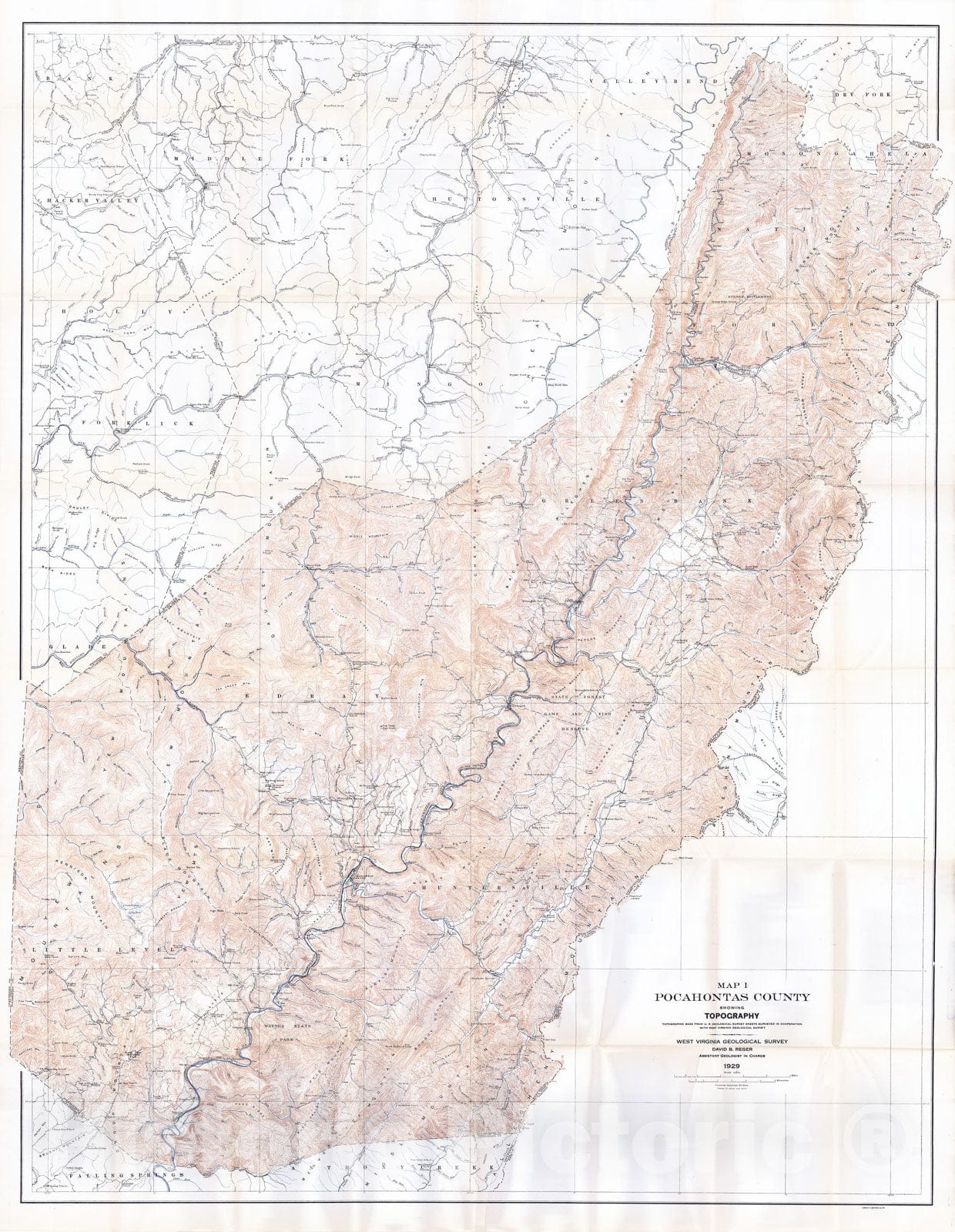 Map : Pocahontas County, 1929 Cartography Wall Art :