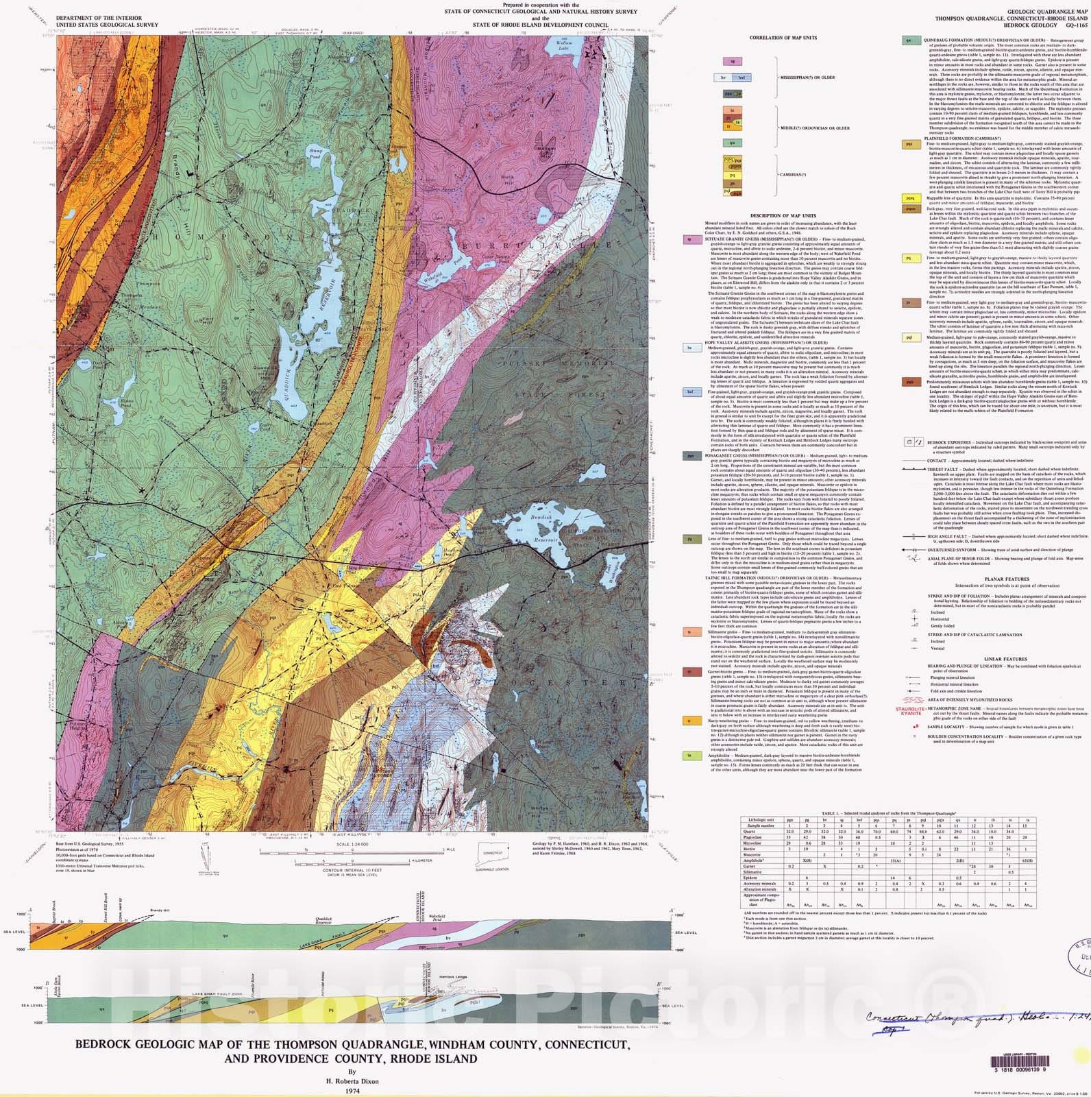 Map : Bedrock geologic map of the Thompson quadrangle, Windham County ...