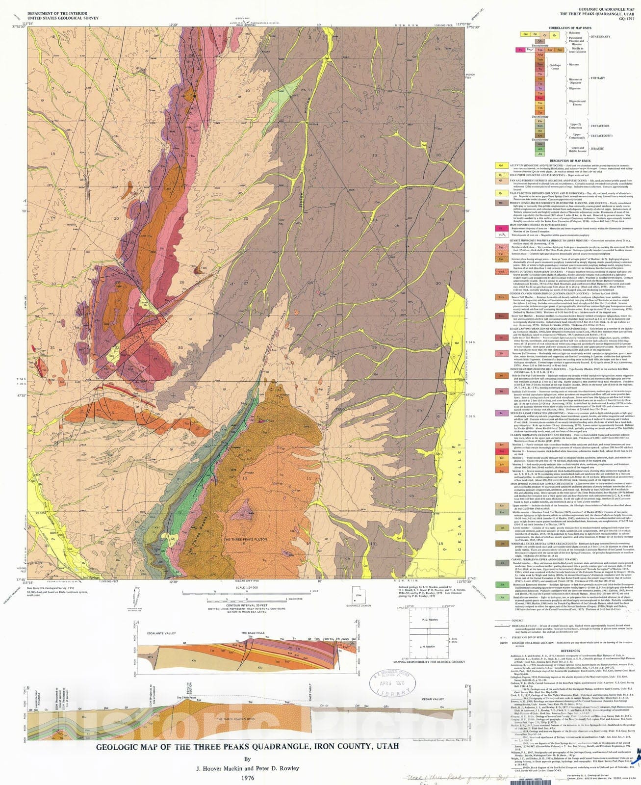 Map : Geologic map of The Three Peaks quadrangle, Iron County, Utah, 1 ...