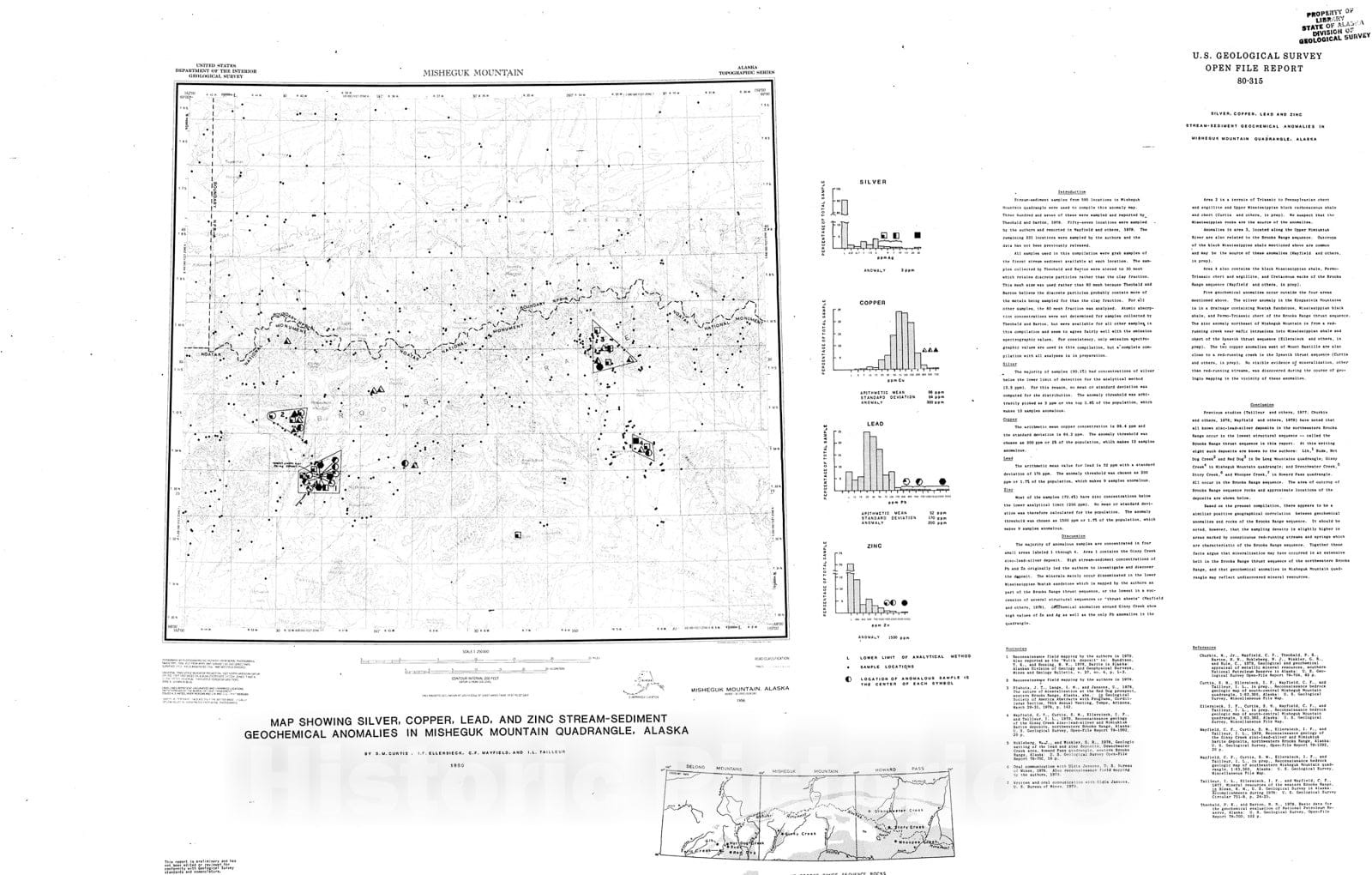 Map : Map showing silver, copper, lead, and zinc stream-sediment geoch ...