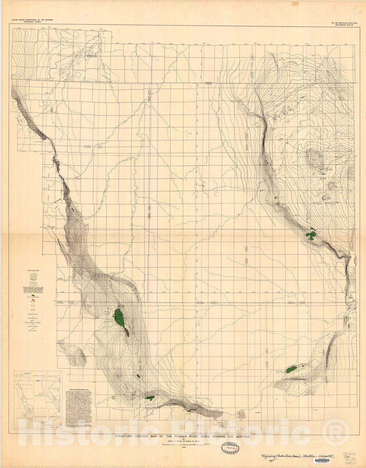 Powder River Map Map : Structure contour map of the Powder River basin, Wyoming and Mon ...