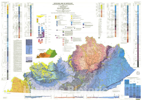 Map : Geologic map of Kentucky, 1988 Cartography Wall Art :