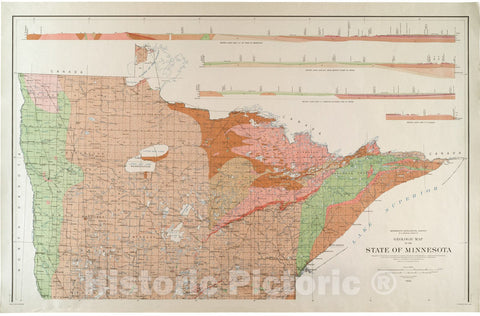 Map : Geologic map of the state of Minnesota, 1932 Cartography Wall Art :